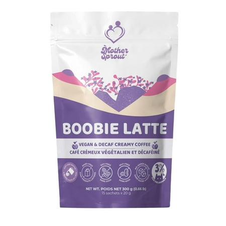 Mother Sprout Boobie Latte – Vegan Lactation Drink Mix (Decaf Coffee Flavor) for Breastfeeding, Caffeine-Free Supplement to Support Breast Milk Supply, 15 Servings