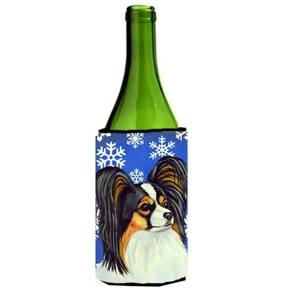 Papillon Winter Snowflakes Holiday Wine bottle sleeve Hugger - 24 oz.