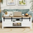thumbnail image 3 of BOBOKY Farmhouse Coffee Table with Storage & Sliding Barn Doors, Modern Rustic Living Room Table with Adjustable Shelves, Wooden Rustic Center Table for Living Room (Antique White), 3 of 7