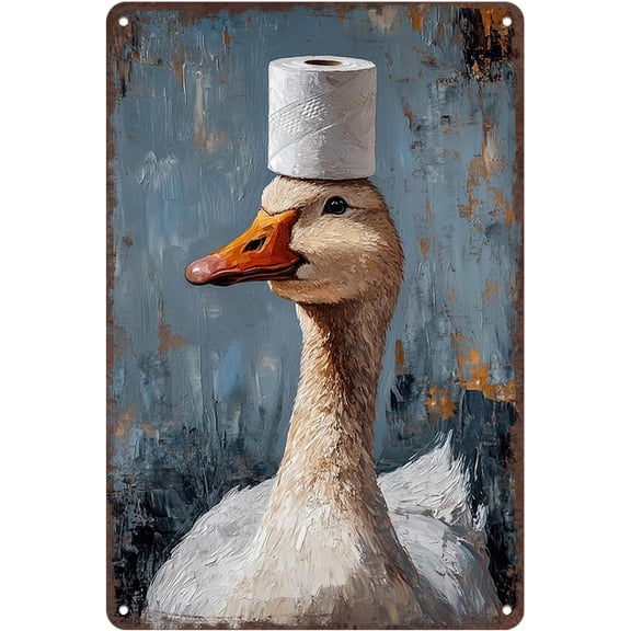 Vintage Funny Duck Bathroom Metal Tin Sign - Restroom Aluminum Plaque 8x12 Inches