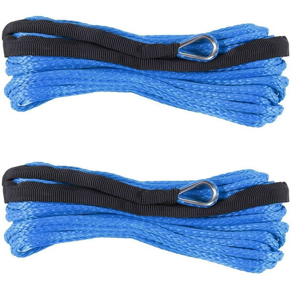 2pcs 3/16 Inch x 50 Inch 7700 LBs Synthetic Winch Line Cable Rope with Protection Sleeve for ATV UTV (Blue)