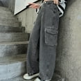 thumbnail image 6 of GYRATEDREAM Kids Girls' Elastic Waist Denim Cargo Pants Children High Waist Fashion Wide Leg Baggy Jeans Casual Streetwear with Pockets Dark Grey for 5-13Y, 6 of 8