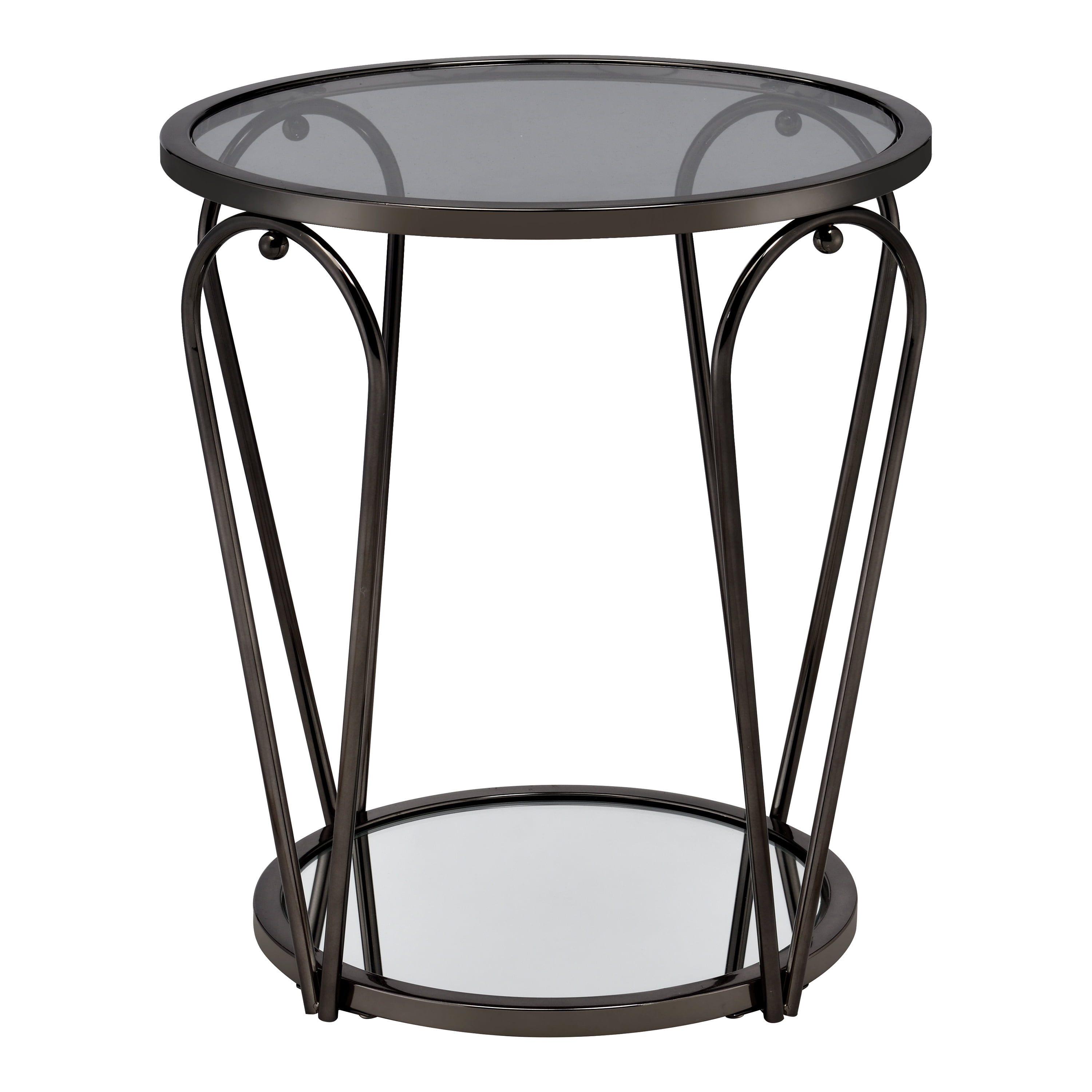 Furniture of America Ollis 1-Shelf Glass Top and Metal Black Nickel End Table