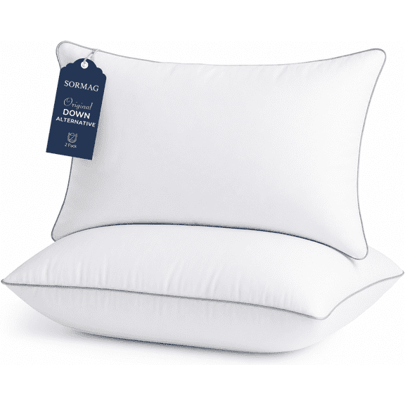 SORMAG Pillows for Bed 2 Pack, Down Alternative Pillow Queen Size Set of 2, Soft but Supportive , Plush Hotel Quality Sleeping for Side, Back Sleeper