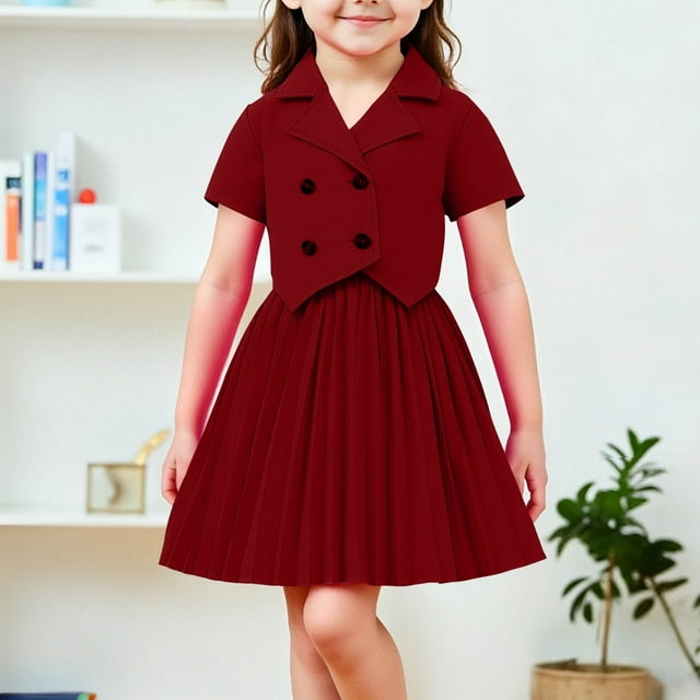 Conjunto de falda y top para niña, conjunto de dos piezas con falda plisada, top de manga corta y media falda para niño, ropa de abrigo y falda, ropa infantil, top de poliéster para niño