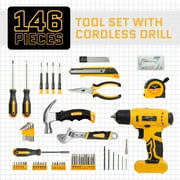 UBesGoo 146pcs Power Tool Combo Kits with 8V Cordless Drill, 10MM 3/8'' Keyless Chuck, Professional Home Household Kit DIY Hand Tool Set, Yellow