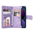 thumbnail image 4 of SaniMore Case for iPhone 14 6.1" 2022, PU Leather Zipper Wallet Cover with [RFID Blocking] Card Slot Magnetic Clsap Flip Folio with Wrist/Crossbody Strap Kickstand Full Protective Cover, Purple, 4 of 14