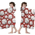 thumbnail image 4 of Red Baseballs Pattern Hooded Bath Towel，60"x35" for Ages 3 To 12 Kids, Quick Dry Lightweight Soft Microfiber Hood Beach Towel Cover Up for Kids, 4 of 7