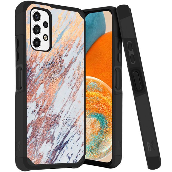 ANJ  Rugged Dual Layered Shockproof Slim Hybrid Case   Tempered Glass Cover Compatible with Samsung Galaxy A23 5G - Marble Pattern
