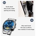 thumbnail image 4 of Men Quartz Analog Watch Accurate Timekeeping Stainless Steel Chronograph Business Dress Wristwatch Silver Shell Blue Face (7.48 in / 19.0 cm), 4 of 9