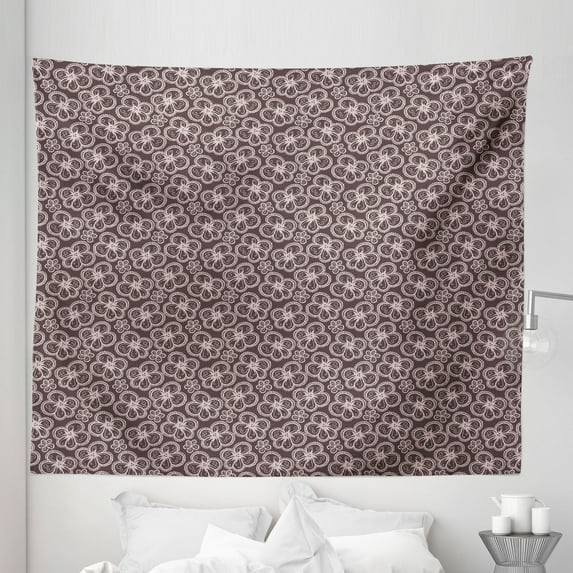 Floral Tapestry, 5 Petal Flowers on Swirled Lines on Lacy Texture Inspired Pattern, Fabric Wall Hanging Decor for Bedroom Living Room Dorm, 5 Sizes, Mauve Taupe Pale Mauve, by Ambesonne