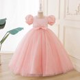 thumbnail image 6 of LEKWK Girls Bow Princess Dress Sequin Puff Short Sleeve Tulle Tiered Pageant Gown Ruffle Cute Dress for Flower Girl Wedding Birthday Party 3-14Y, 6 of 8