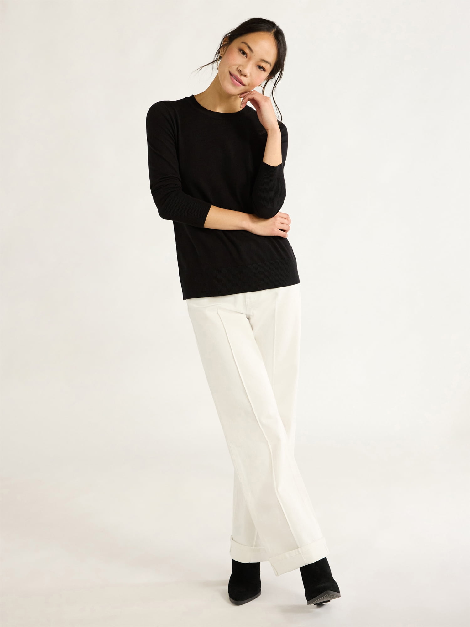 Free Assembly Women’s and Women's Plus Cozy Yarn Crewneck Sweater with Long Sleeves, Lightweight, Sizes XS-4X