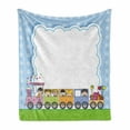thumbnail image 1 of Party Soft Flannel Fleece Throw Blanket, Locomotive Train with Children and Surprise Present Boxes Retro Polka Dots, Cozy Plush for Indoor and Outdoor Use, 60" x 80", Multicolor, by Ambesonne, 1 of 6