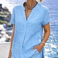 thumbnail image 6 of TaTaai Two Piece Casual Sets for Women V-Neck Button Front Top Long Pants with Pockets Drawstring Waist Loose Summer Outfits, 6 of 8