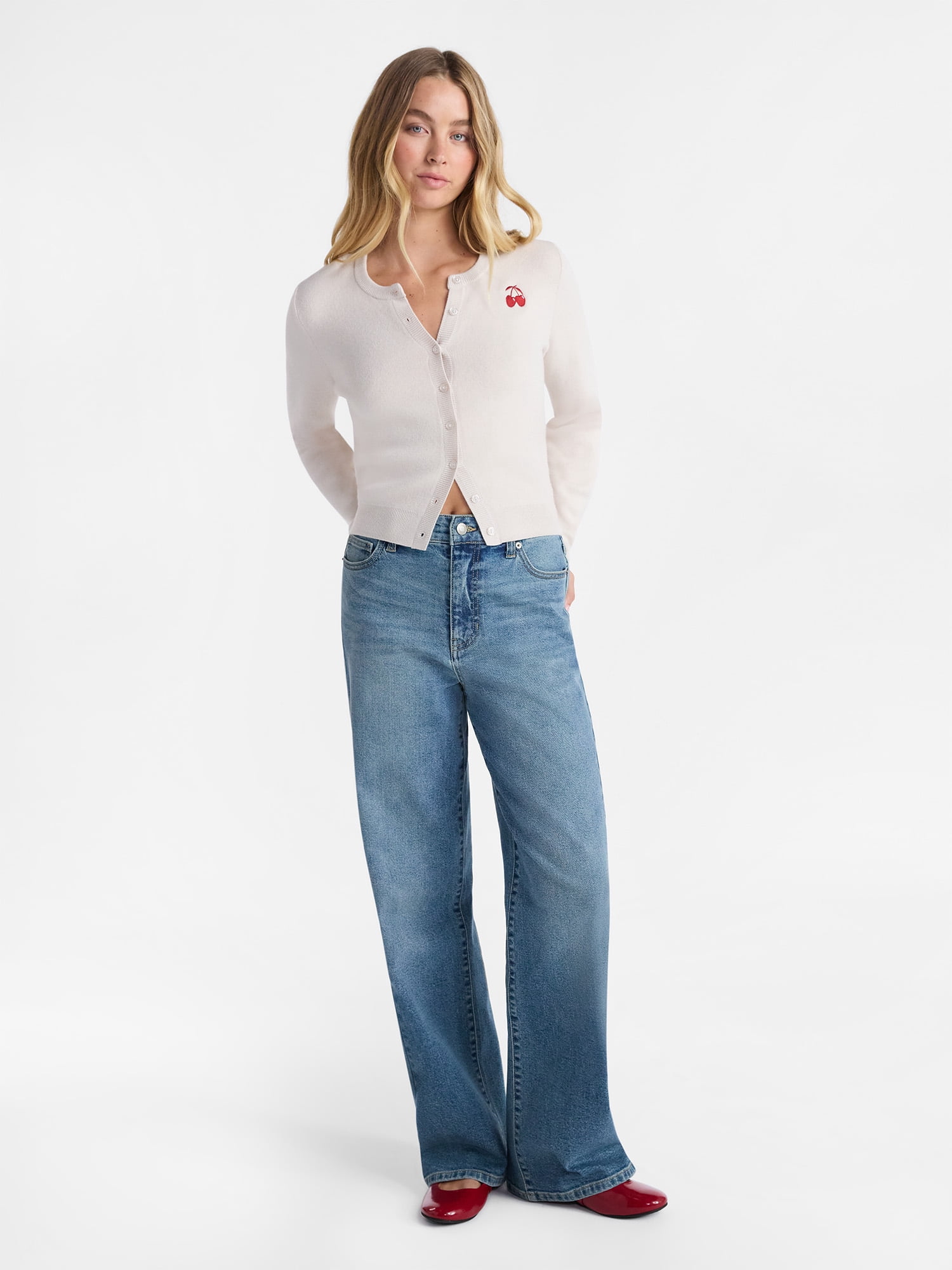 No Boundaries High Rise Baggy Wide Leg Jeans, 34" Inseam, Women’s and Women's Plus