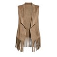 thumbnail image 4 of IUYRTFE Women's Western Fringe Sleeveless Vest Open Front Suede Cardigan with Long Fringe Trim, 4 of 9
