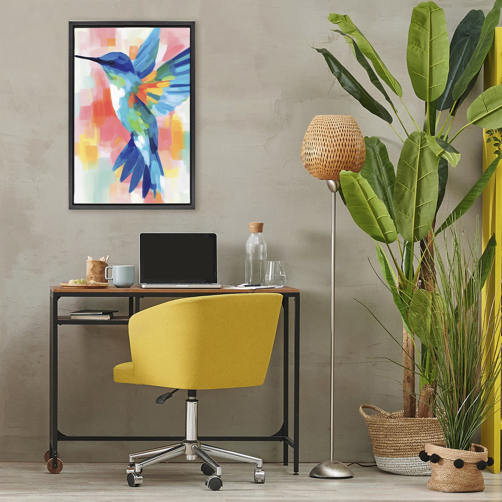 Stupell Industries Blue Hummingbird in Flight Black Framed Floater Canvas Wall Art, design by Chromatic Storm Studio