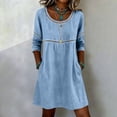 thumbnail image 6 of Zpzdpjkx Womens Cotton Linen Tunic Dress, Crew Neck 3/4 Sleeve Casual Summer Dress with Pockets, 6 of 6
