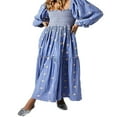 thumbnail image 1 of Robe Longue pour Femmes Manches Longues Col Carré Broderie Fleur Robe Évasée, 1 of 6