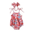thumbnail image 1 of Gibobby Mamelucos para bebe niña con estampado de flores y mangas para niñas pequeñas, mono para recién nacidos con diademas para niños, ropa(Rojo, 18-24 Meses), 1 of 5