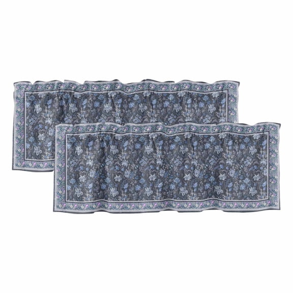 2 Pack Navy Blue Floral Boho Valances for Windows Bedroom Living Room Window Treatments, Ethnic Tribe Abstract Art Flower Rod Pocket Valance Drapes Short Kitchen Curtains Over Sink 42"x18"