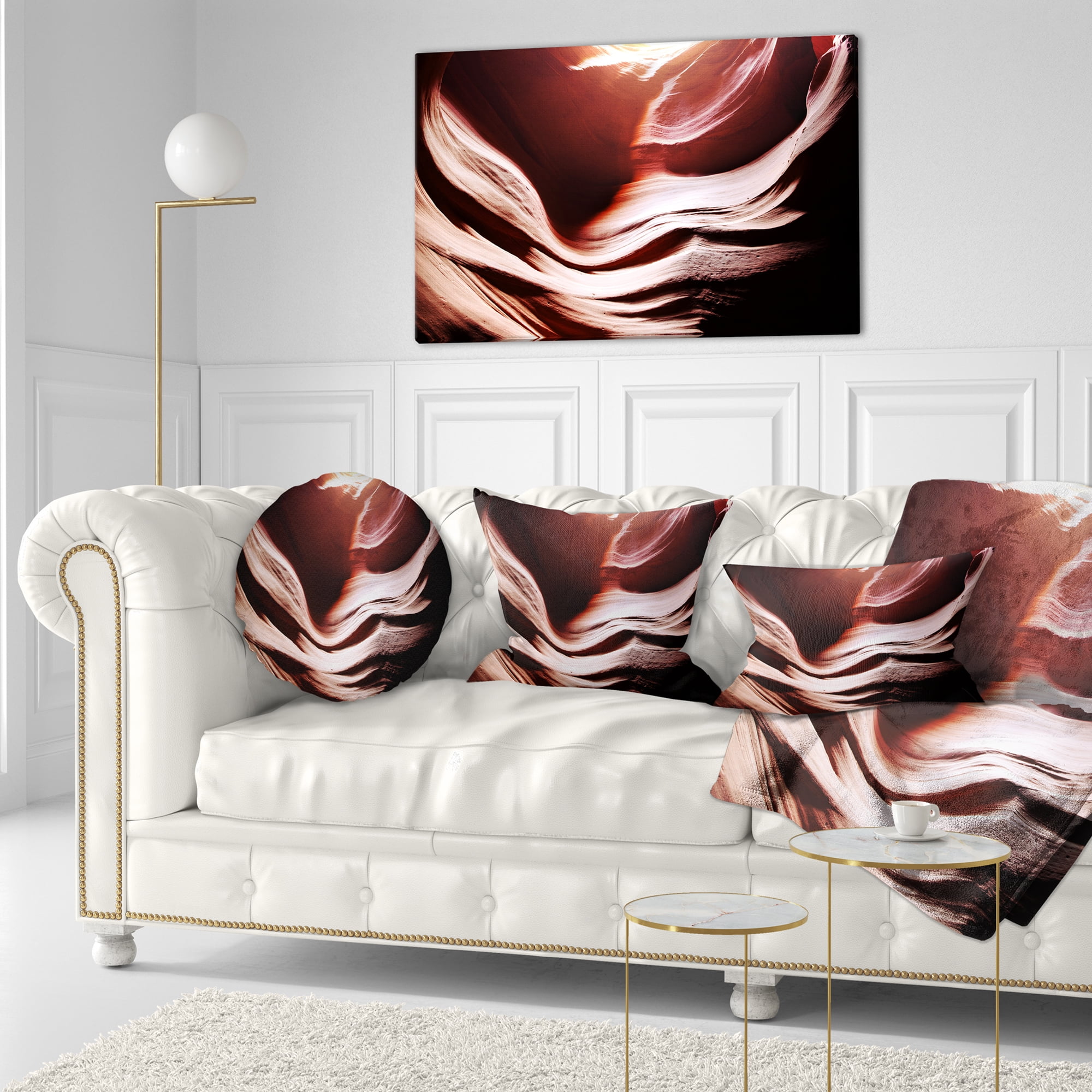 Designart Antelope Canyon in Brown Shade - Landscape Photography Throw Pillow - 12x20
