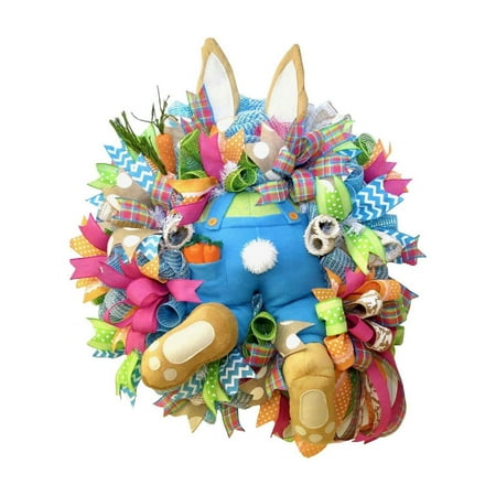 COUTEXYI Easter Rabbit Garland Floral Hanging Cartoon Multicolor Rattan Hoop