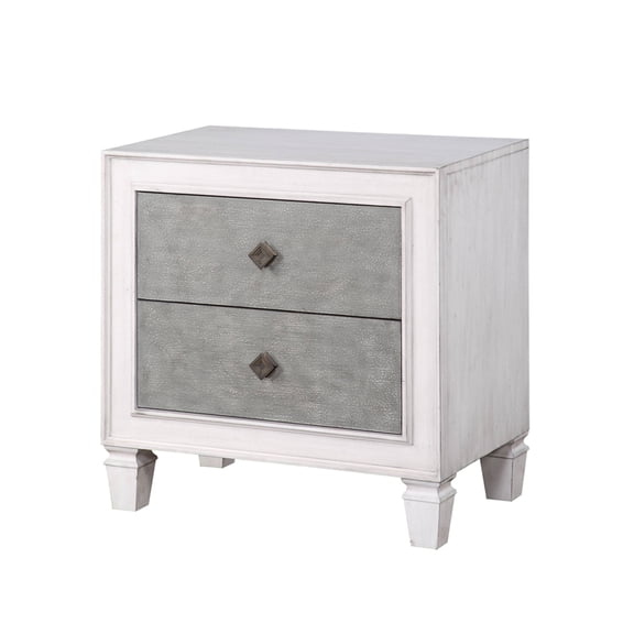 JERFIT Transitional Nightstand with Drawer, Rustic Gray and Weathered White Finish Bedside Table for Bedroom, 2-Tone Storage End Table