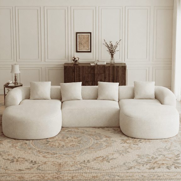 Wiilayok 136" Chenille U Shaped Sectional Sofa, Curved Deep Seat Cloud Sofa Couch with Dual-Chaise for Living Room Apartment,No Assembly,Beige