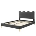 thumbnail image 6 of Platform Bed Frame, Twin Size, Charcoal Grey Gray, Velvet, Modern Contemporary, Bedroom Master Guest Suite Room, 6 of 10