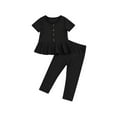 thumbnail image 1 of Xingqing Summer Casual Kids Girls Clothes 2pcs Solid Short Sleeve Button Ruffles T Shirts+Pants Sets, 1 of 9