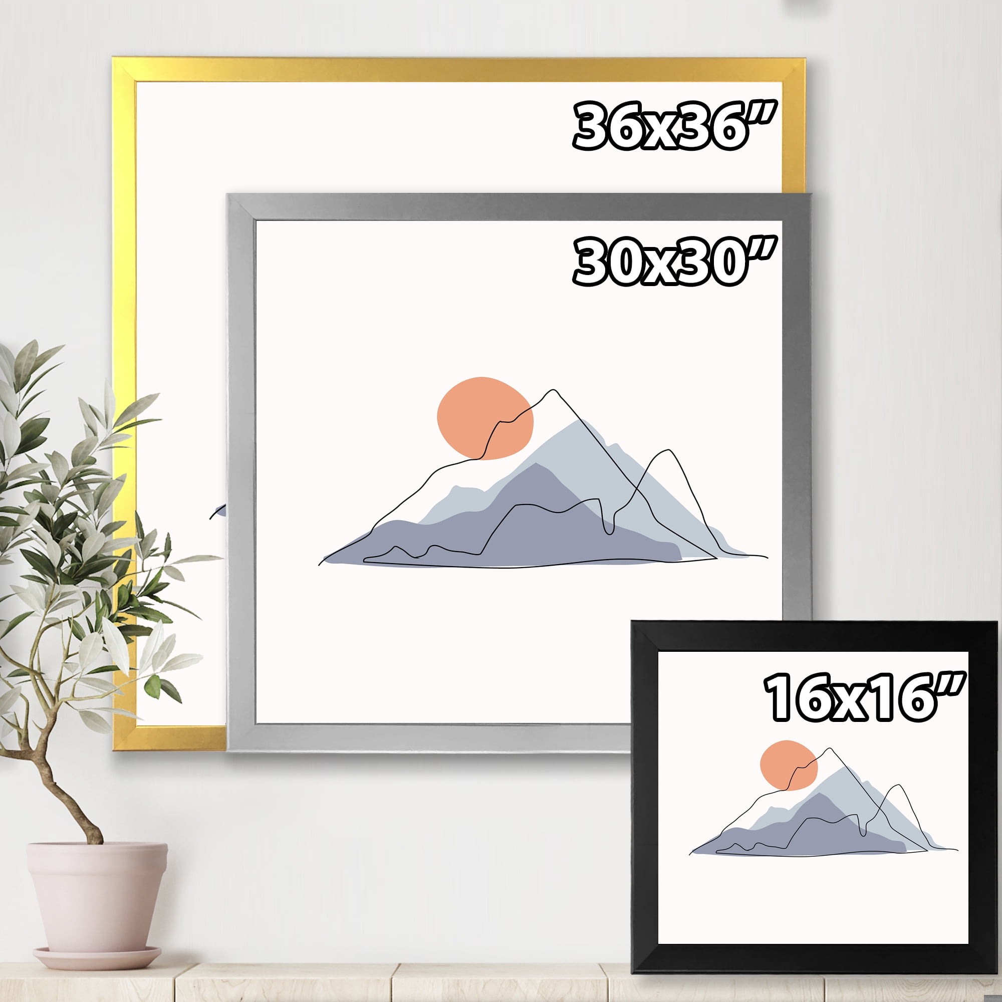 Designart 'Abstract Red Moon With Mountainscape' Modern Framed Art Print