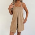 thumbnail image 4 of Daiosportswear Women's Solid Wide Strap Sleeveless Side Pocket Relaxed Fit Summer Beach Short Jumpsuit Khaki XS(XS), 4 of 9