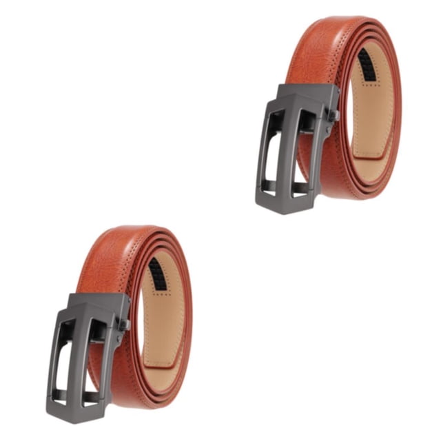 Qarigey Exquisito cinturón de cuero artesanal para trajes - Ocasiones formales Cinturones de trinquete de cuero Jeans Hombres Simple Rojo Rojo marrón ciento veinte 2Conjunto