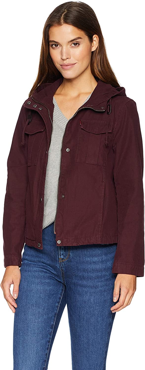 Levi's Women's Washed Cotton Midlength Swing Coat Jacket, Plum, XLarge