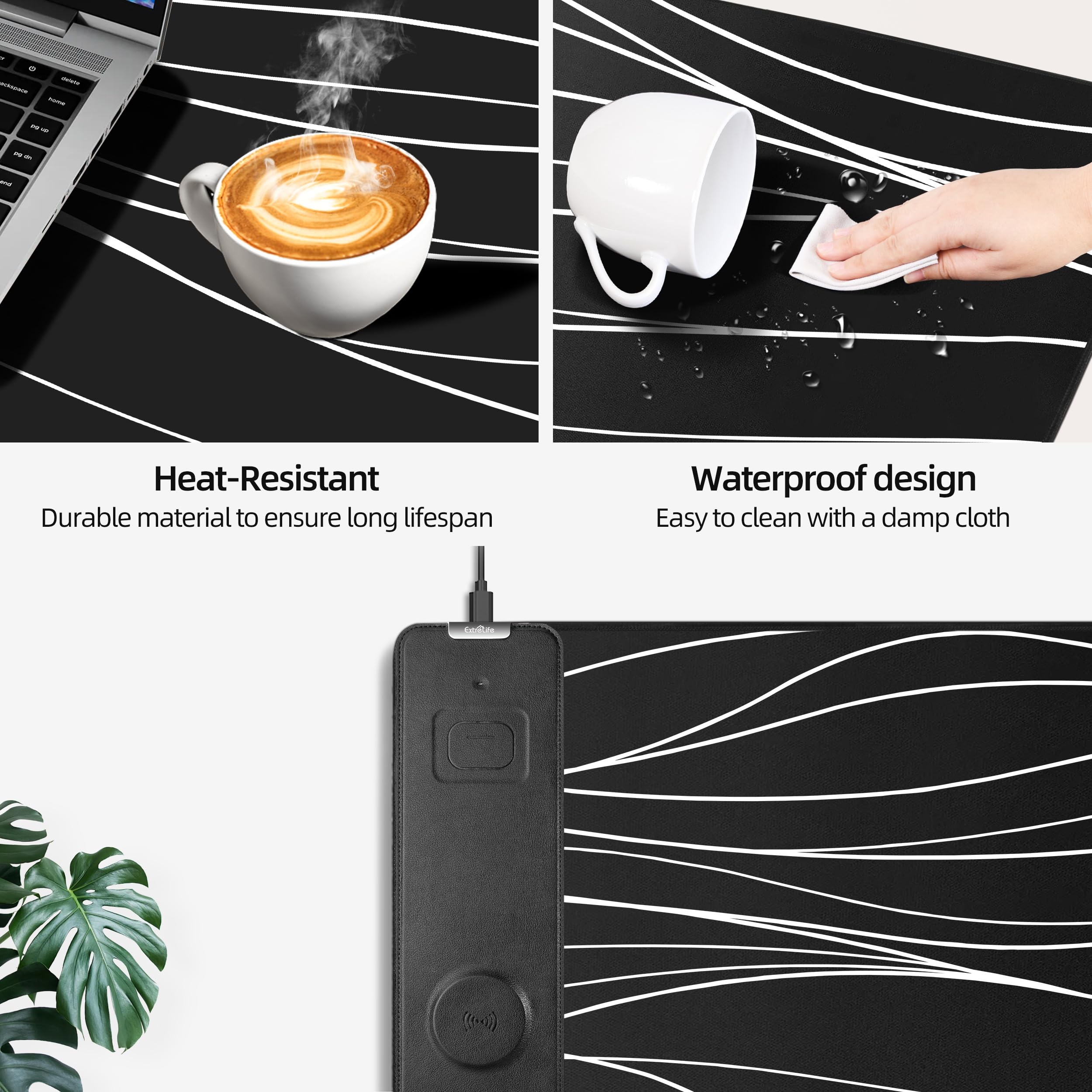 Extrelife RGB Gaming Mouse Pad with Magnetic Wireless Charger, Large Mouse Mat with 15W Fast Charging for Home, Office, School