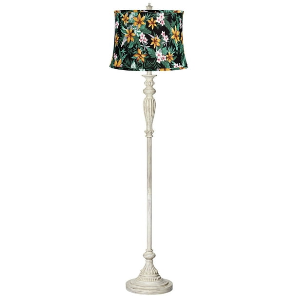 360 Lighting Vintage Chic Floor Lamp Country Cottage Antique White Hawaiian Print Drum Shade For Living Room Reading Bedroom Com 360 Lighting Vintage Chic Floor Lamp, Shabby Chic Floor Lamp