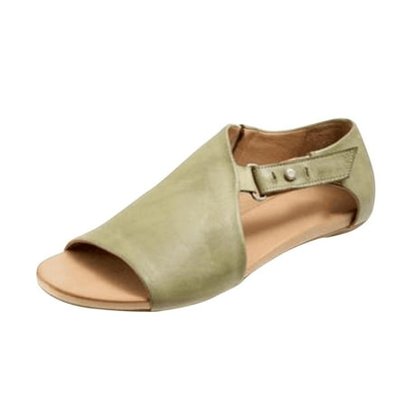 CHOII 50% off Clearance Women Sandals Summer Beach Flat Strap Open Toe Shoes Flip Flops Casual Cushionaire Sandals Summer Sandals for Women 2024 Army Green/6.5