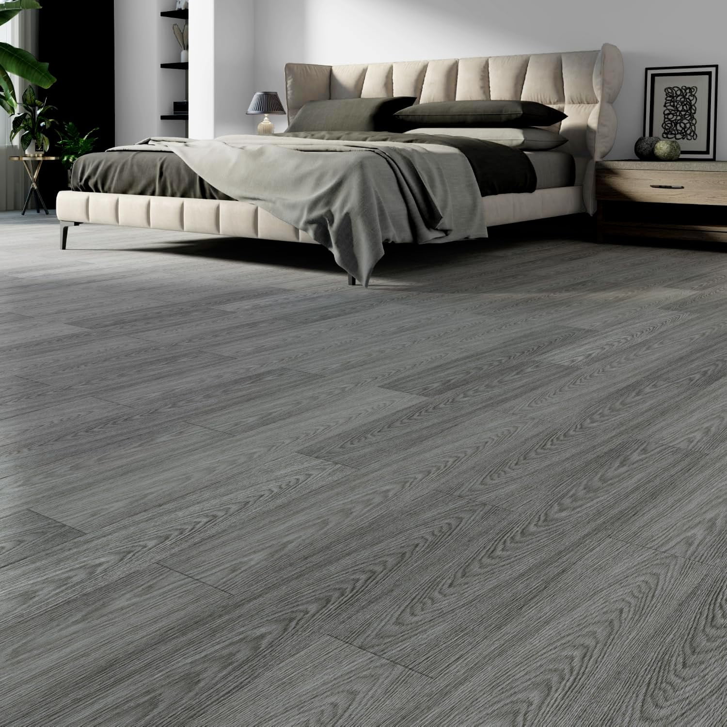 Peel And Stick Vinyl Flooring 36 Pack 54 Sq.ft  Waterproof For Office Living Room Bathroom Kitchen - Design Easy To Install Floor Light Gray