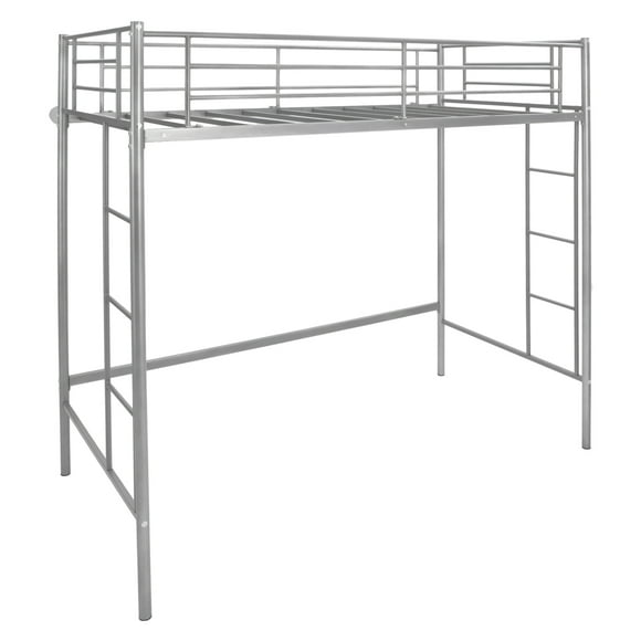 Costway Twin Size Loft Bed Heavy Duty Metal Loft Bed Frame with Safety Guardrail Silver