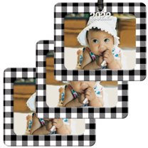 Expressly Yours! 2022 Picture Frame Christmas Ornament with Non-Glare Photo Protector, Horizontal Black & White Plaid, 3-Pack