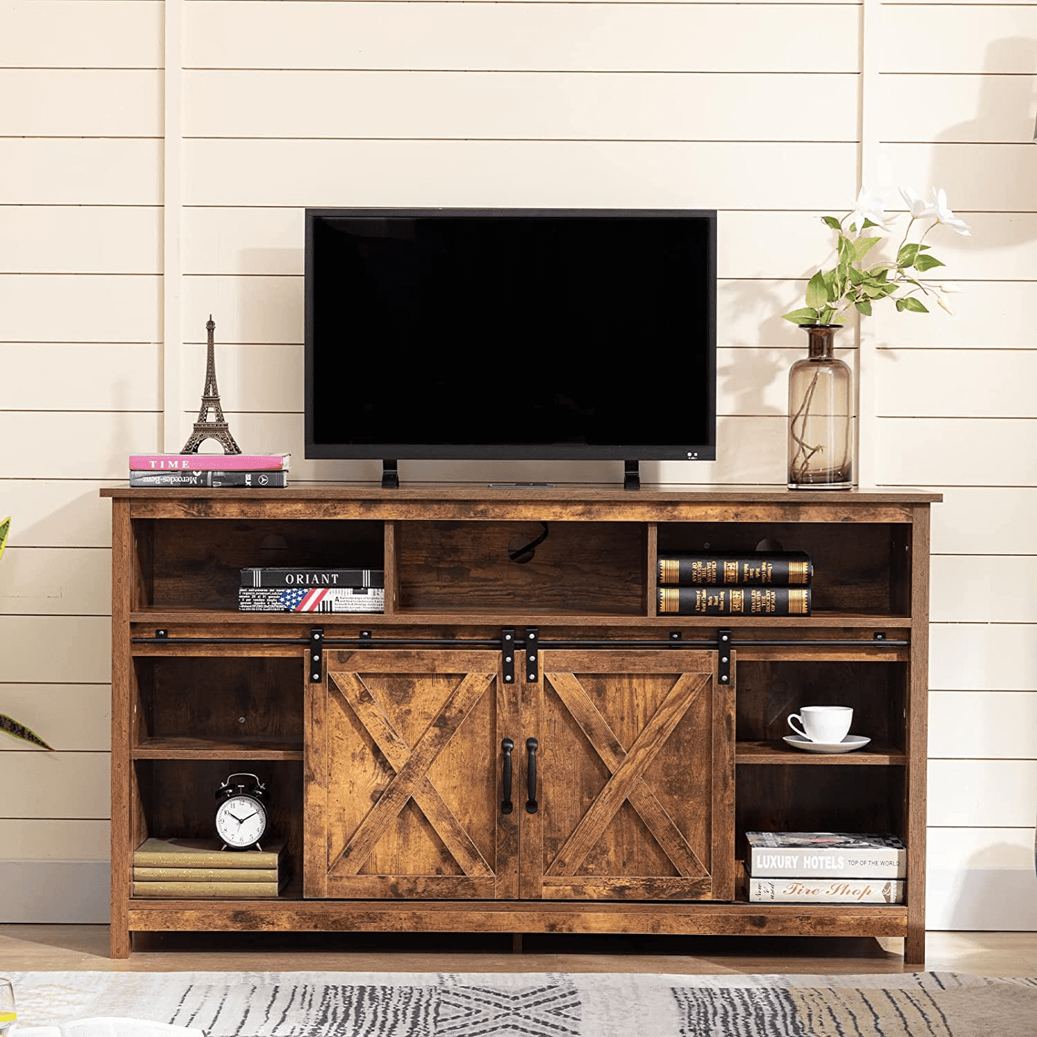 Buy SHIYAO Farmhouse Sliding Barn Doors TV Stand for 65 Inch TVs
