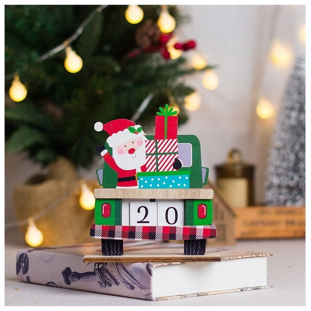 XWSHYW Decoraciones para El Hogar Decoraciones Navideñas Centro de Mesa de Cuenta Regresiva para Navidad Centro de Mesa de Calendario de Coche de Madera