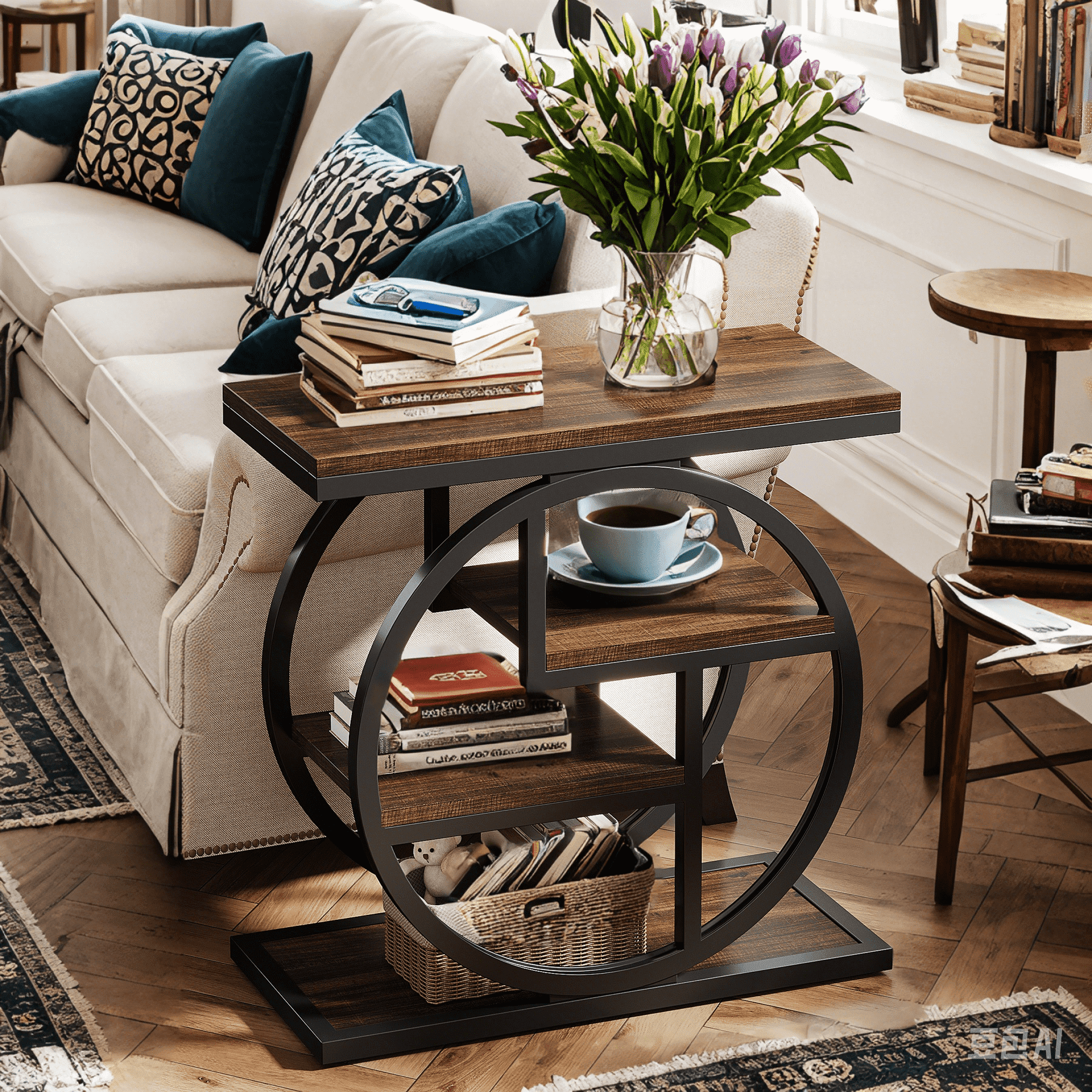 MAYEERTY 4-Tier Storage Side Table Easy Assembly Reinforced MDF Heavy-Duty Metal Frame