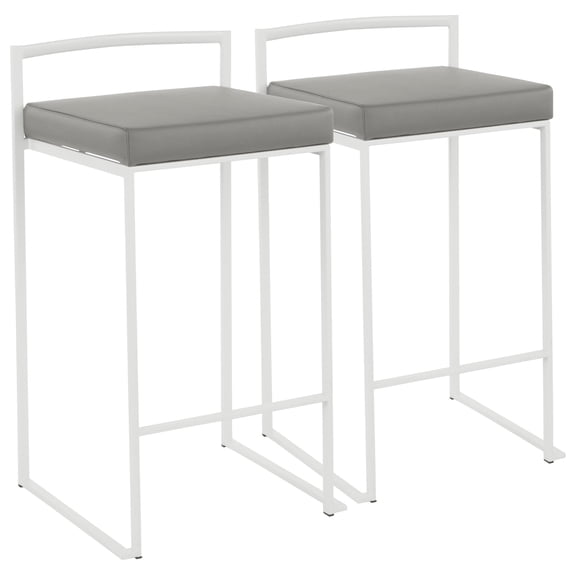 Set of 2 White and Gray Leather Stacker Counter Stool - 31"