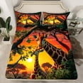 thumbnail image 2 of Homewish 3D Giraffe Family Queen Sheet Sets for Teens, Kawaii Wildlife Animal Flat Sheet, Romantic Sunset Queen Fitted Sheet, Ultra Soft Bedroom Decor, 4 Pieces, 2 of 7