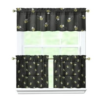 Kitchen Curtains 24 Inch Short - 3 Panel Set with Cute Bumble Bee and Honeycomb Print, Rod Pocket Window Curtain, 100% Polyester for Bee Lovers, Farmhouse, Kitchen, Living Room, Easy Wash