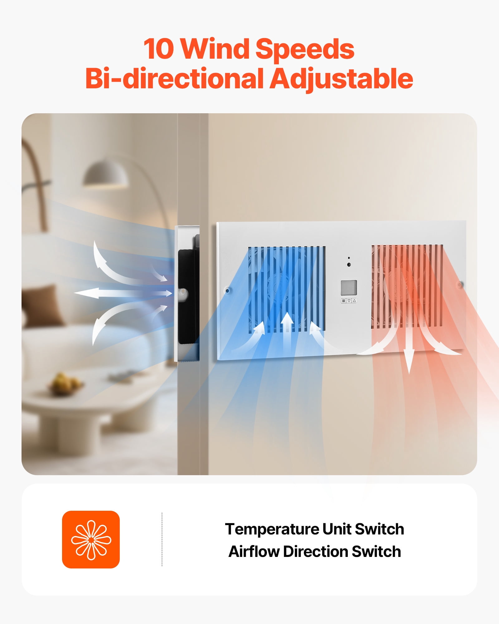 VEVOR 4-Inch Room to Room Fan, 2-in-1 300 CFM Through Wall Fan with Remote Control & Temperature Control, 10-Speed Ventilation Quiet Vent for Kitchen, Living & Laundry Room, Workshop