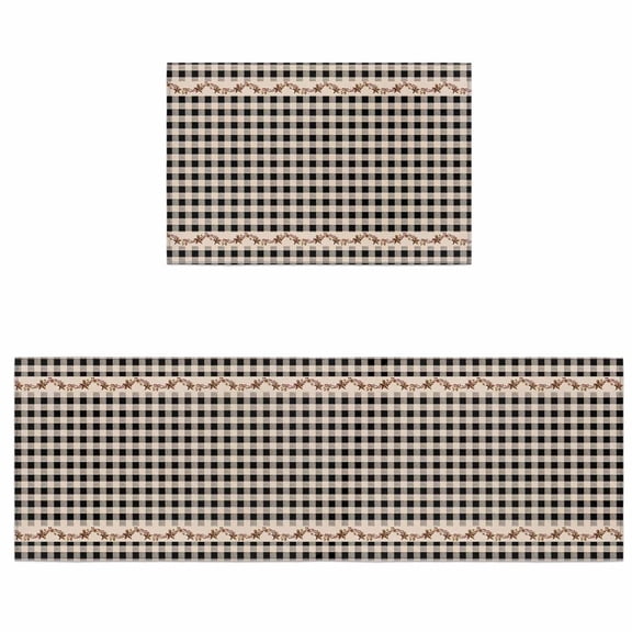 Kitchen Rugs and Mats 2 Pieces Barn Stars Rustic Runner Rug Sets Vintage Country Black Plaid Soft Comfort Standing Kitchen Mats for Floor Absorbent Area Rugs Carpet Non Slip Cushioned Doormat